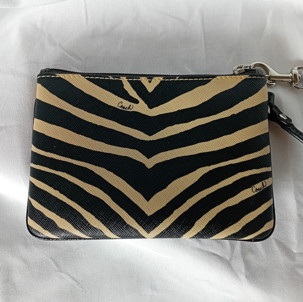 Coach Black and Tan Zebra Print Women's Wristlet Clutch Bag - Picture 3 of 13